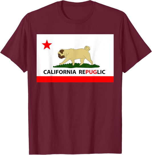 California Republic Pug T-Shirt - T-Shirt | Maroon