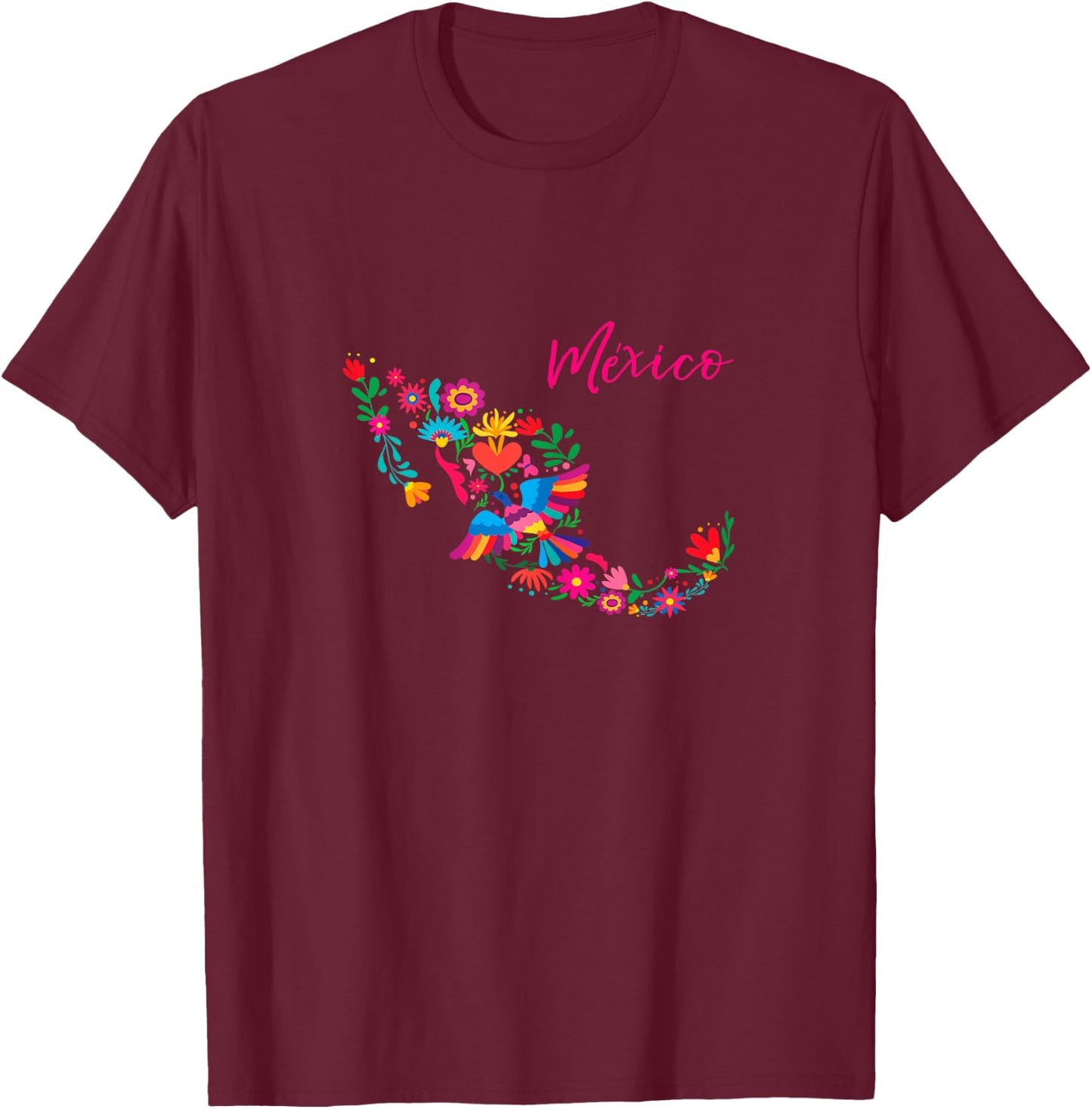 Otomi Mexican Floral Card T-Shirt - T-Shirt | Maroon