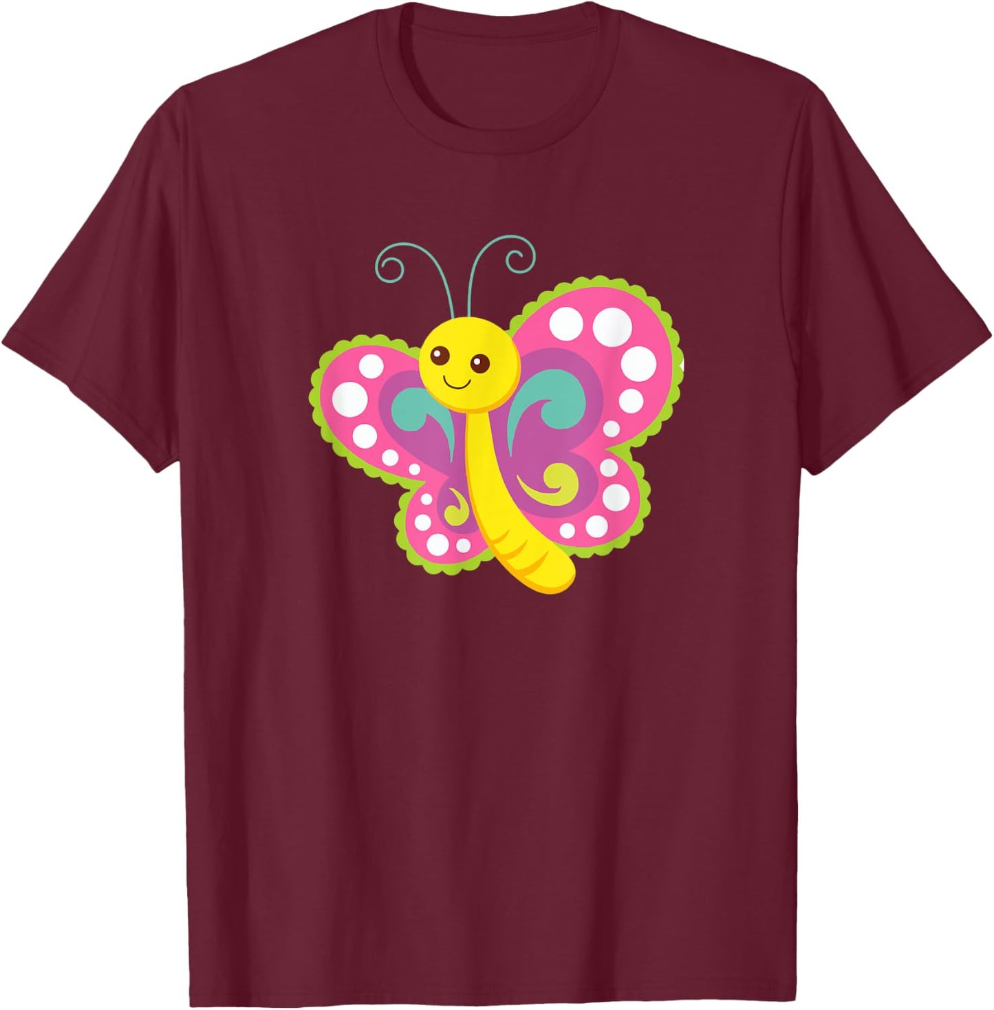 Colorful Animated Butterfly T-Shirt - T-Shirt | Maroon