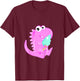Pink Dinosaur Dino Eating Ice Cream For Girls T-Shirt - T-Shirt | Maroon