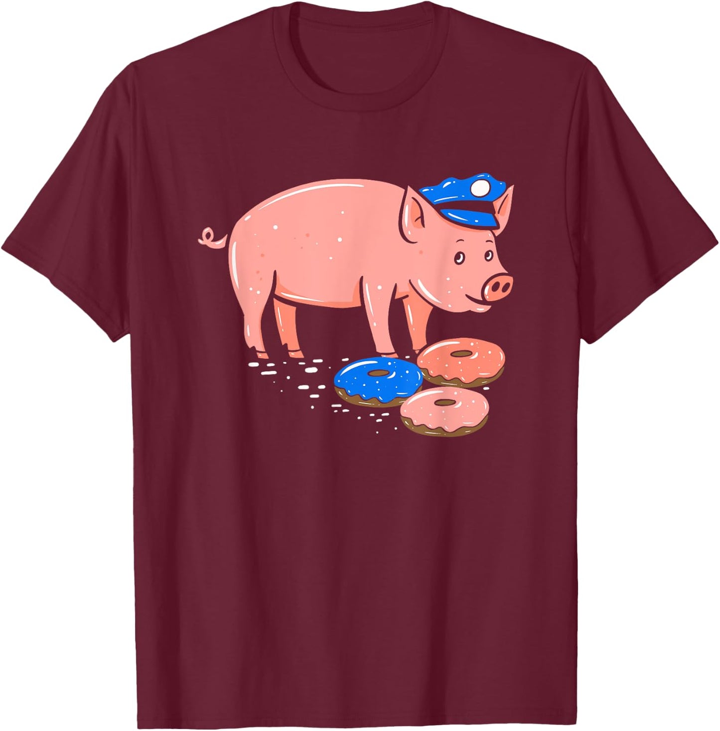Pig Cop T Shirt | Funny Police Officer Doughnut Gift T-Shirt - T-Shirt | Maroon