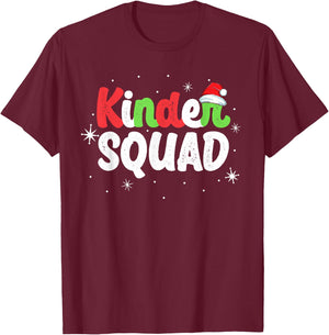 Kinder Squad Kindergarten Teacher Team Matching Christmas Men Women Kids T-Shirt - T-Shirt | Maroon