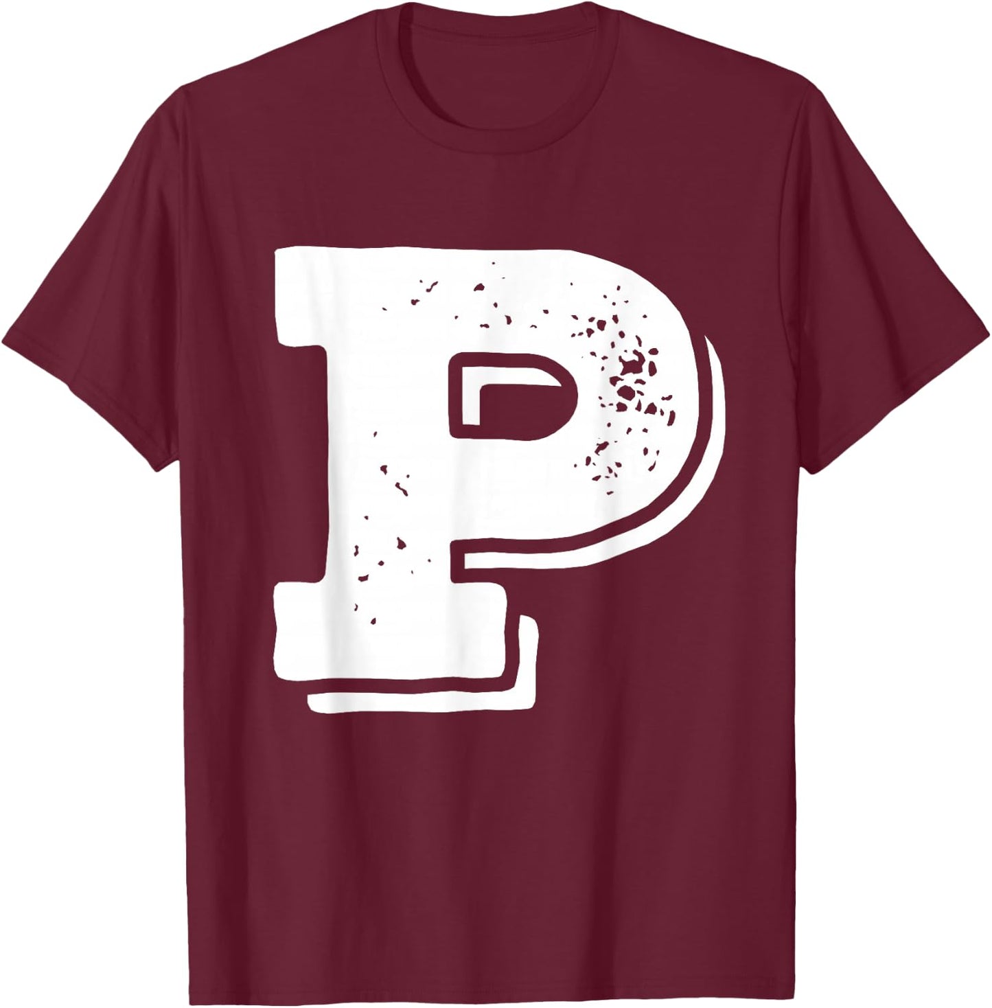Letter P Capital Alphabet College Varsity Monogram Club T-Shirt - T-Shirt | Maroon
