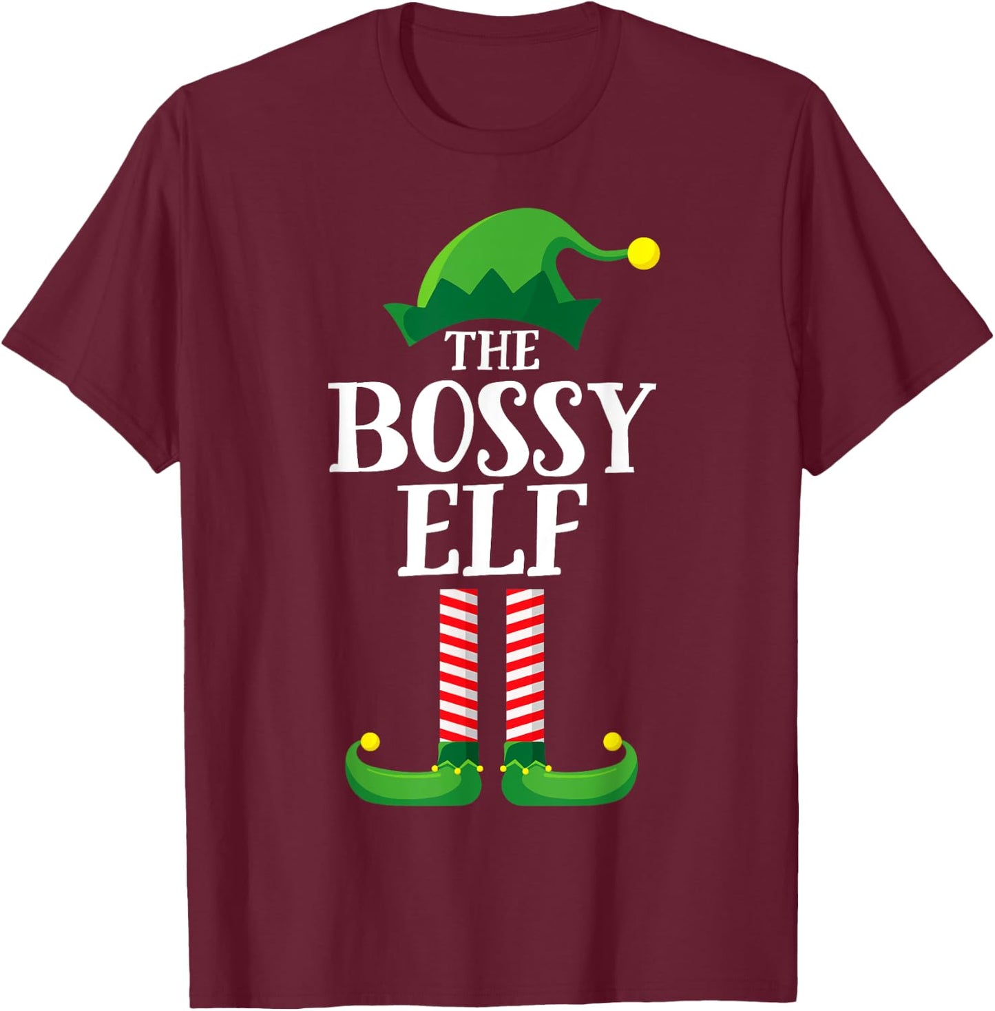 Bossy Elf Matching Family Group Christmas Party Pyjamas T-Shirt - T-Shirt | Maroon