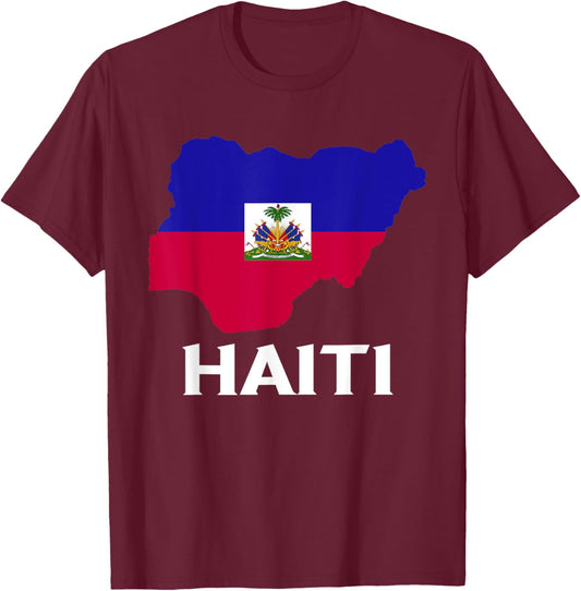 Haitian Flag Haitian Roots Haiti Map Haitian Pride T-Shirt - T-Shirt | Maroon