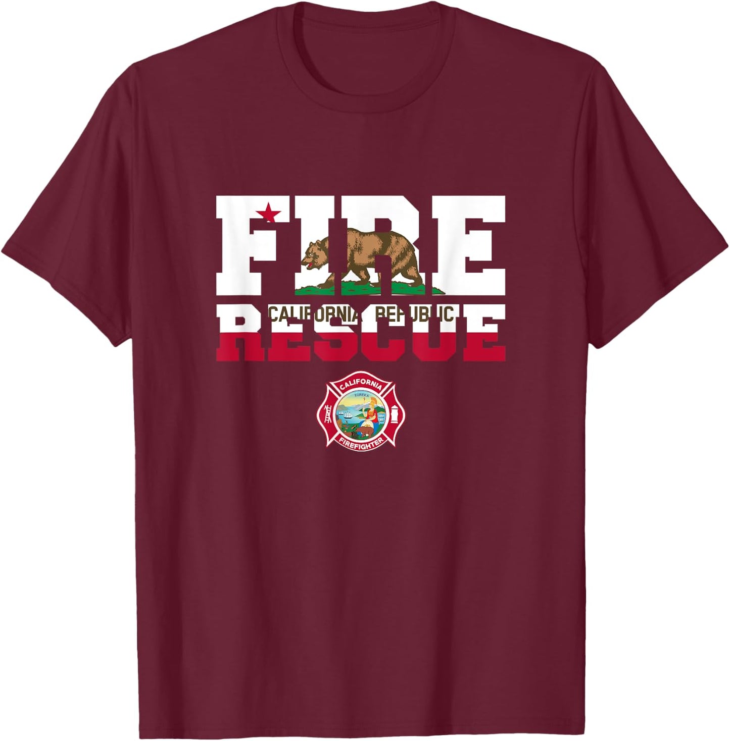California Fire Rescue Firefighter Firemen Uniform Duty T-Shirt - T-Shirt | Maroon
