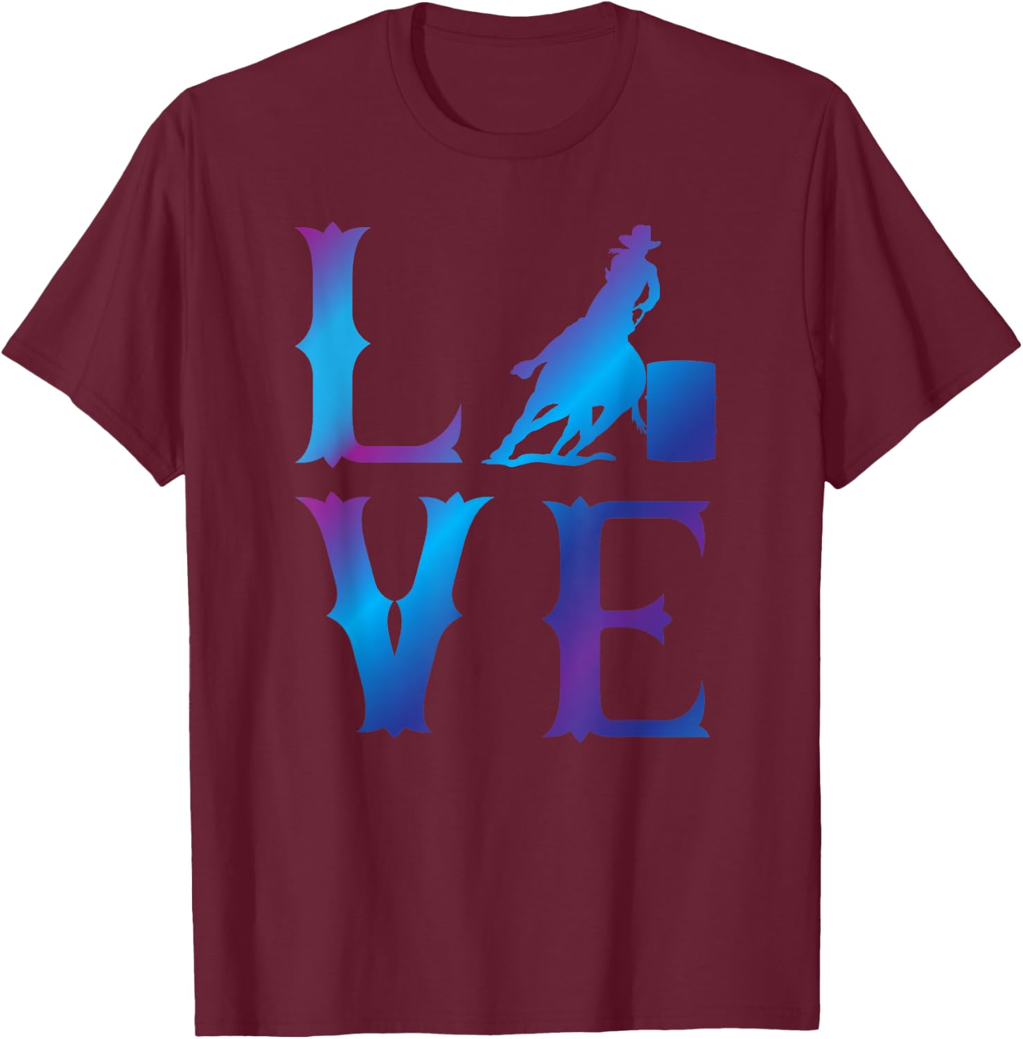 Rodeo Barrel Racing LOVE Distressed Blue T-Shirt - T-Shirt | Maroon