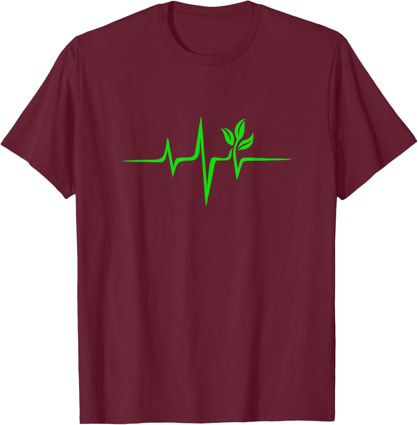 Pulse Green Heartbeat Vegan Plant Tree Environment T-Shirt - T-Shirt | Maroon
