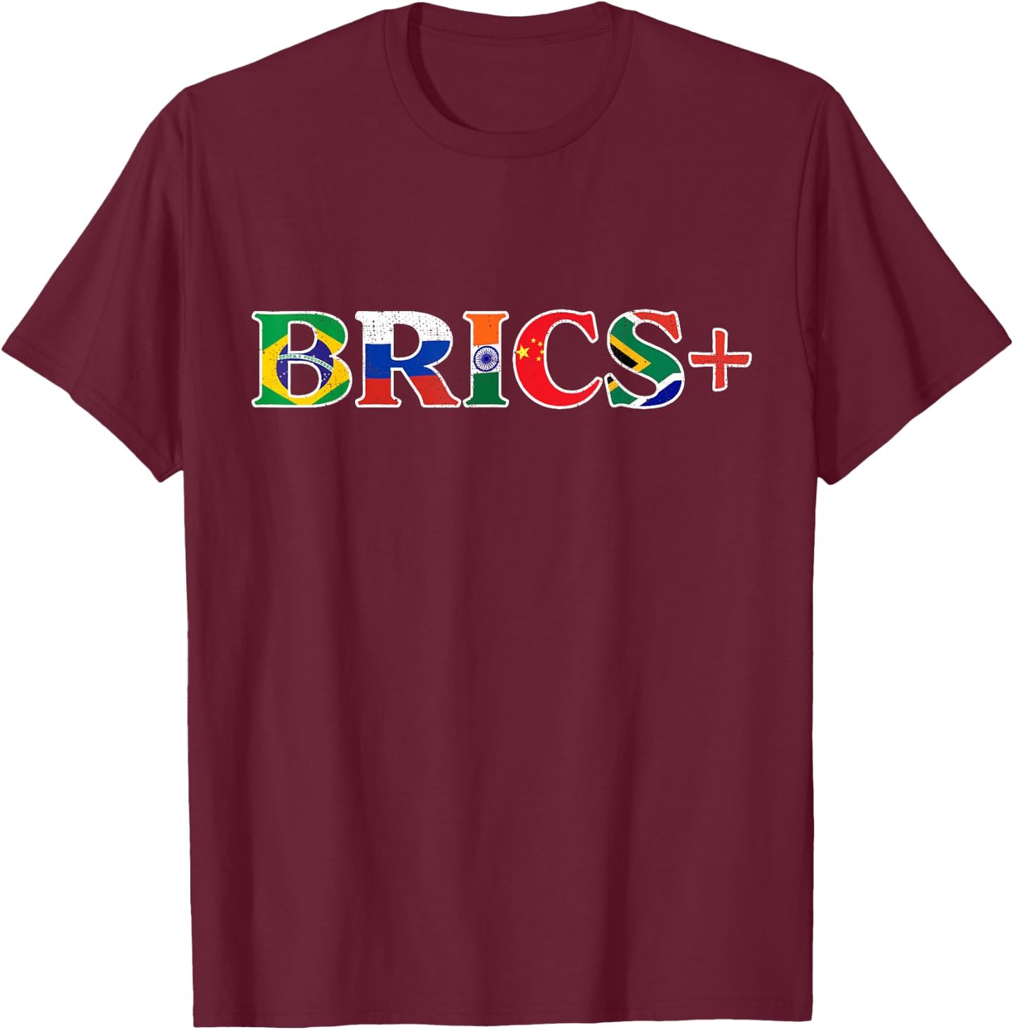 BRICS+ Flag Letter Brazil Russia India China & South Africa T-Shirt - T-Shirt | Maroon