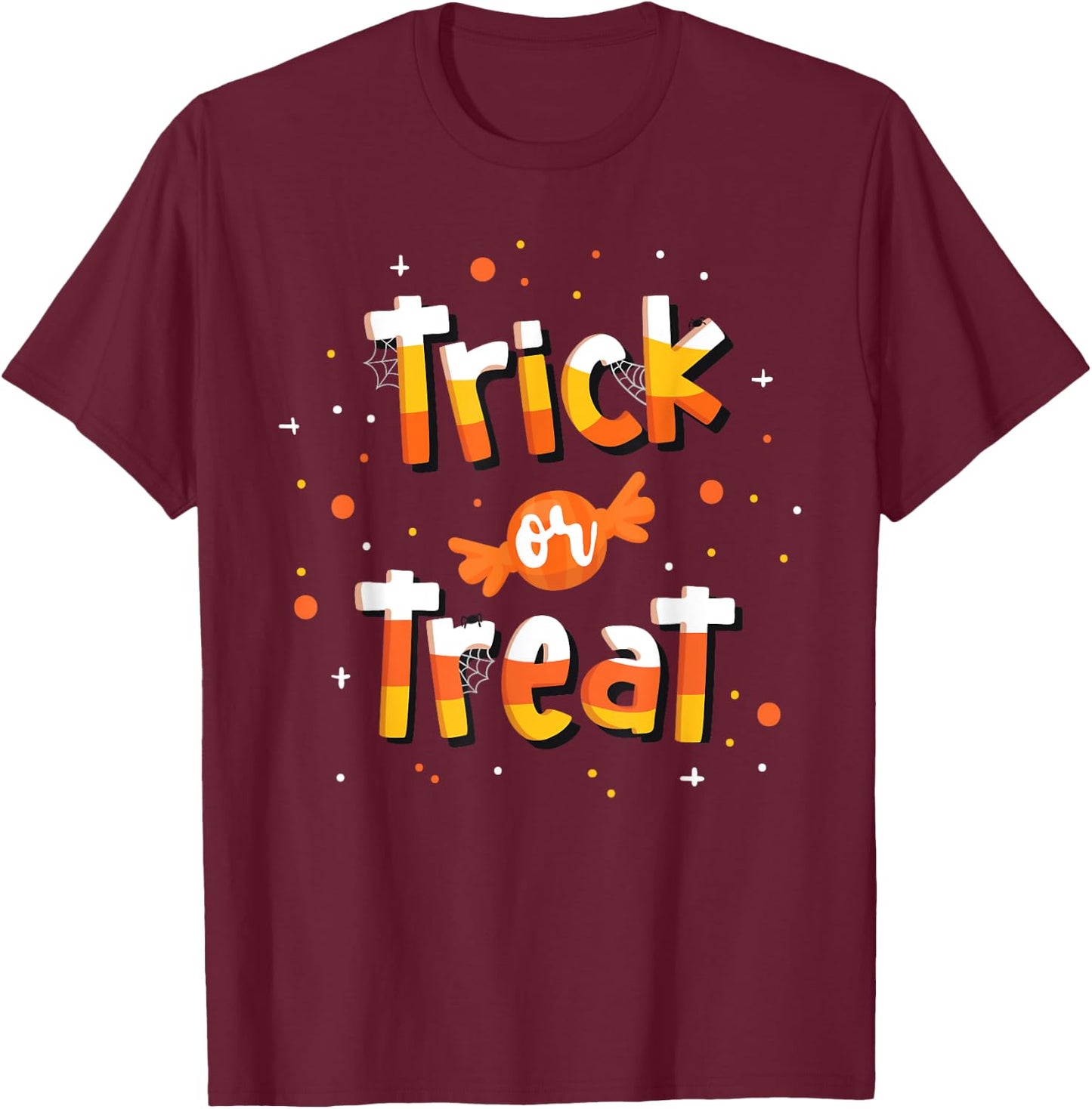Trick Or Treat Candy Yellow and Orange Cute Halloween T-Shirt - T-Shirt | Maroon