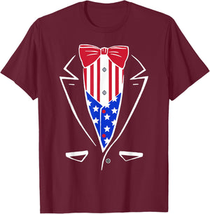 USA Pride American Flag Tuxedo Women Kids Men T-Shirt - T-Shirt | Maroon