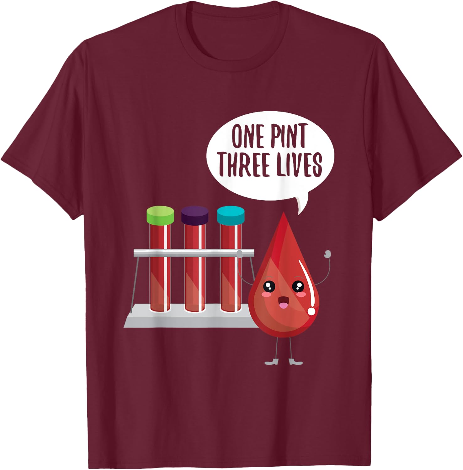 Cute One Pint Three Lives Shirt Blood Donors Gift T-Shirt - T-Shirt | Maroon