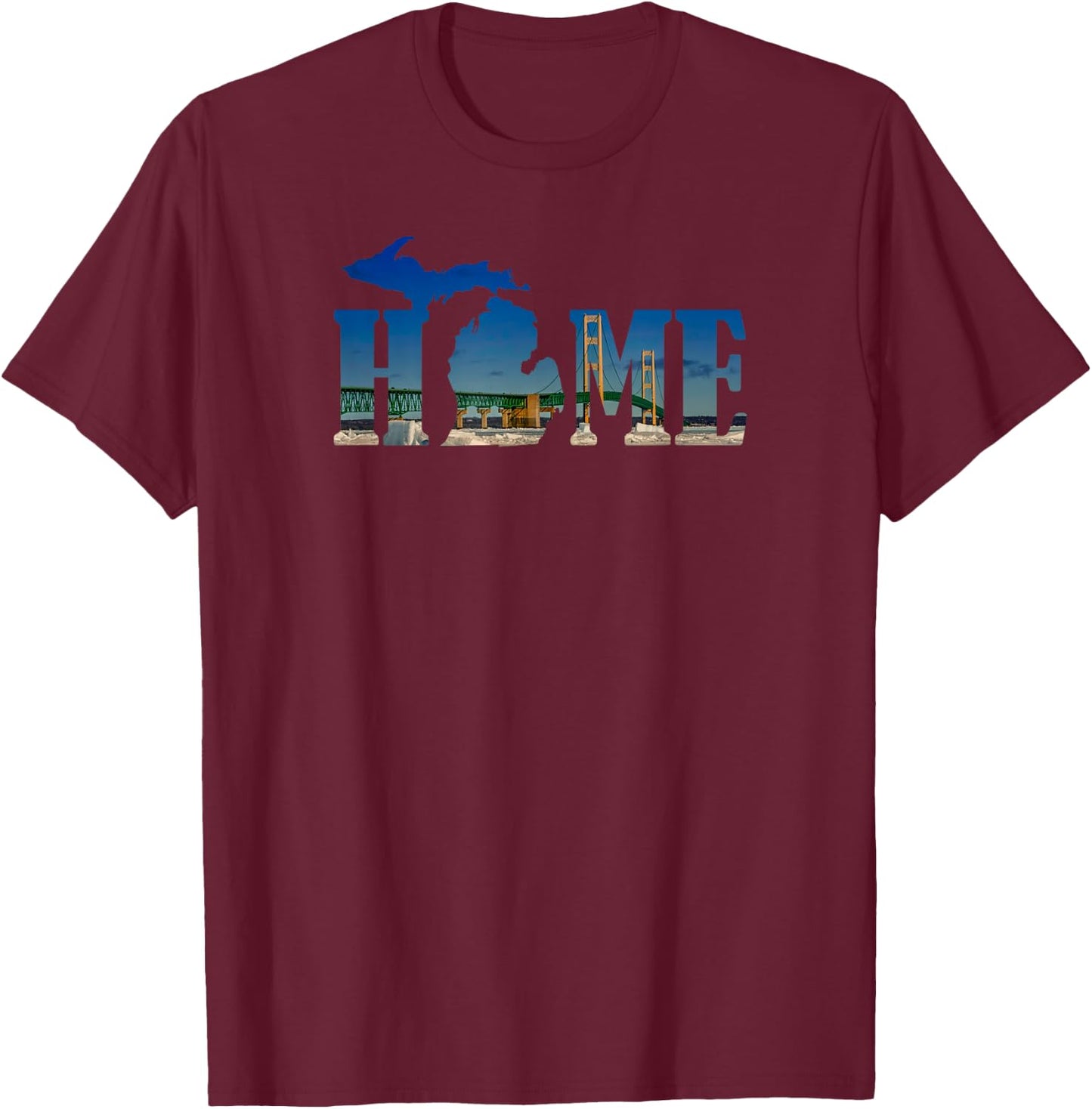 Michigan Home with the Mackinac Bridge T-Shirt - T-Shirt | Maroon