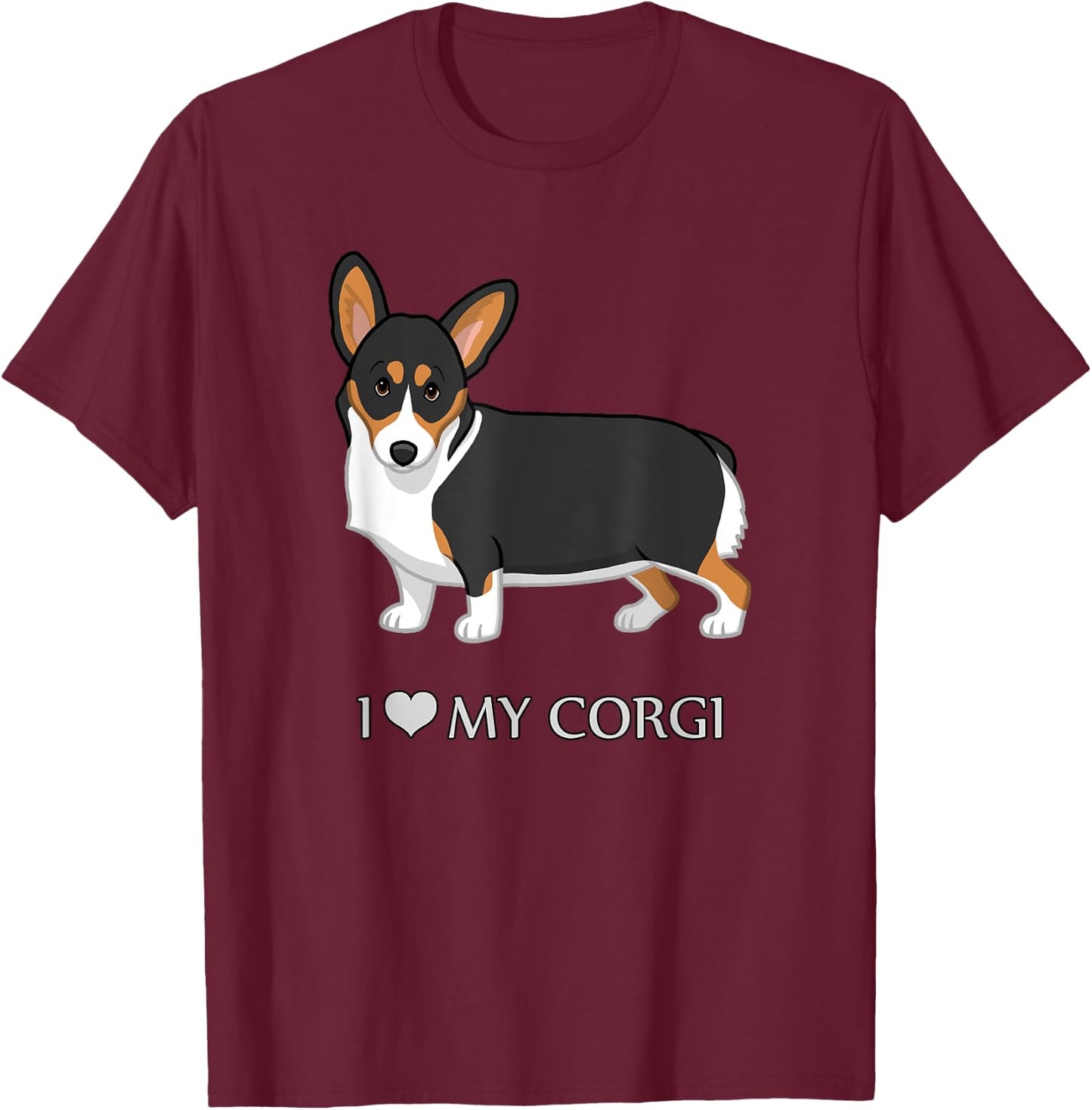 Black Tricolor I Love My Pembroke Corgi Dog Lovers Men Women Girls Kids T-Shirt - T-Shirt | Maroon