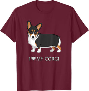Black Tricolor I Love My Pembroke Corgi Dog Lovers Men Women Girls Kids T-Shirt - T-Shirt | Maroon