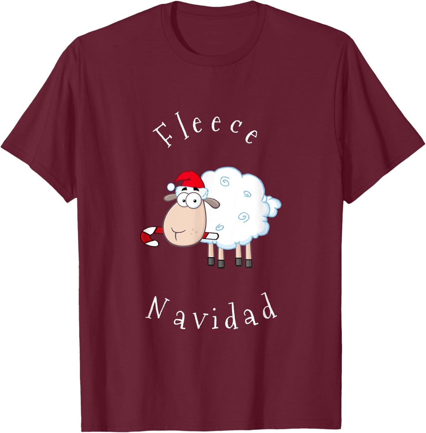 Fleece Navidad Sheep Lamb Santa Hat Candy Cane Christmas T-Shirt - T-Shirt | Maroon
