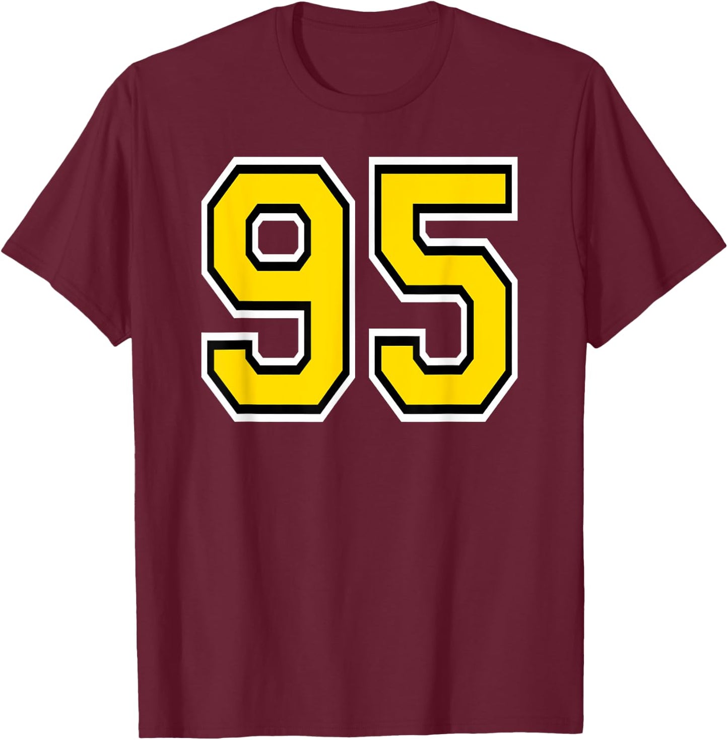 Number 95 in Yellow White Black T-Shirt - T-Shirt | Maroon