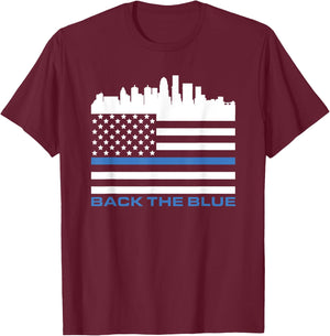 Thin Blue Line Shirt - Louisville Police USA Flag Skyline T-Shirt - T-Shirt | Maroon