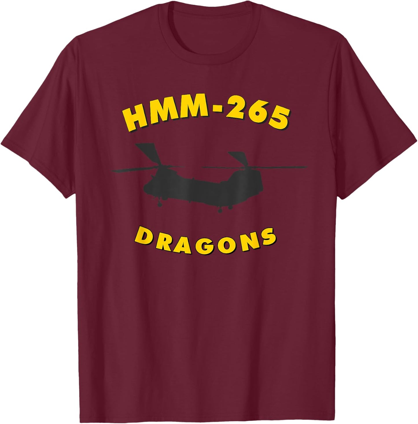HMM-265 Dragons Helicopter Squadron CH-46 Sea Knight T-Shirt - T-Shirt | Maroon