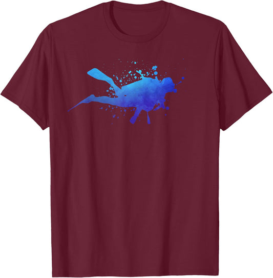 Scuba Diver Snorkeling Diving Lover Vintage Blue Watercolor T-Shirt - T-Shirt | Maroon