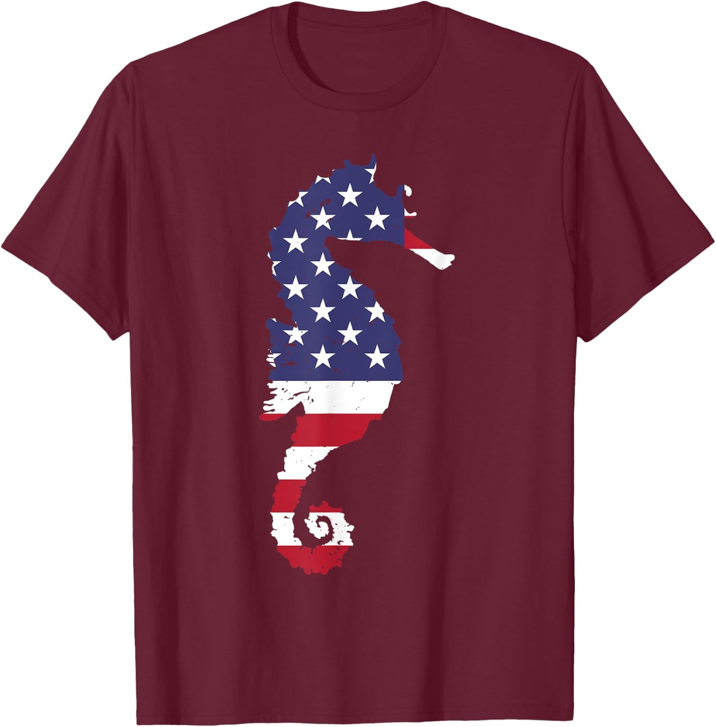 Seahorse USA Flag Patriotic 4th Of July Gift T-Shirt - T-Shirt | Maroon