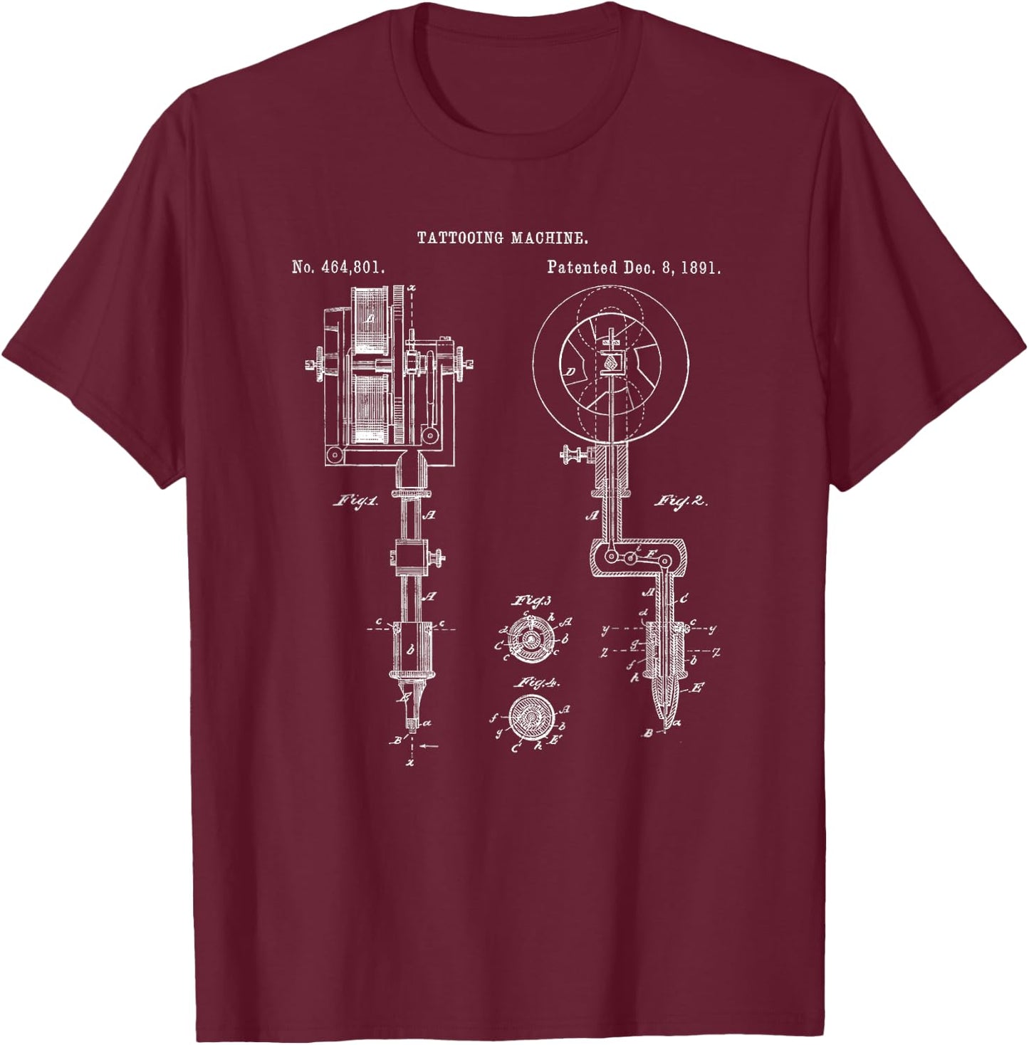 Vintage Tattoo Artist Gun Shirt - Inking Machine Drawing T-Shirt - T-Shirt | Maroon
