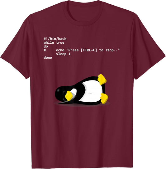 Sleeping Tux Loop Linux Geek Nerd Penguin T-Shirt - T-Shirt | Maroon