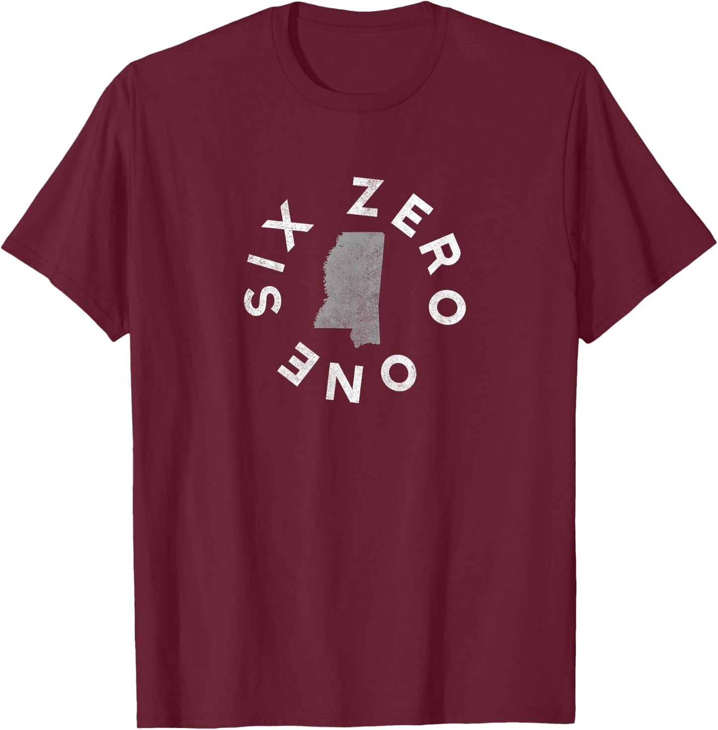 Vintage 601 Six Zero One Mississippi Outline Map T-Shirt - T-Shirt | Maroon