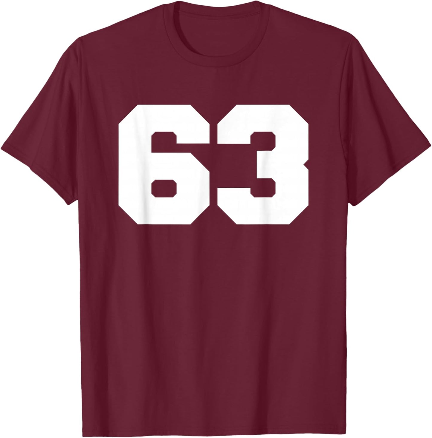 Number 63 Sports Jersey Player #63 Fan FRONT Print Varsity T-Shirt - T-Shirt | Maroon