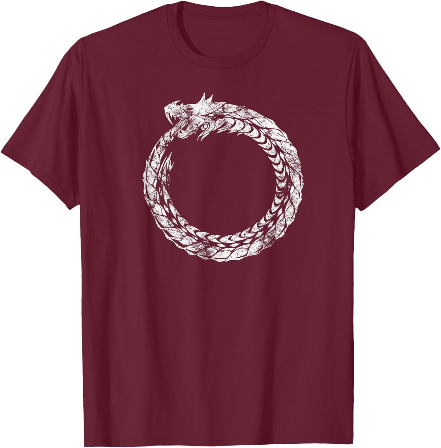 Gothic Medieval Ouroboros Snake Eating Itself White Novelty T-Shirt - T-Shirt | Maroon