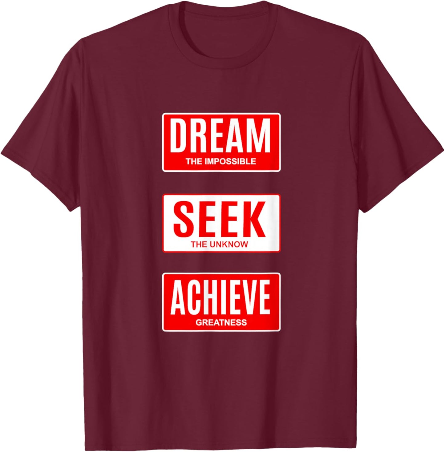 Red Dream Seek Achieve Red Graphic T-Shirt - T-Shirt | Maroon