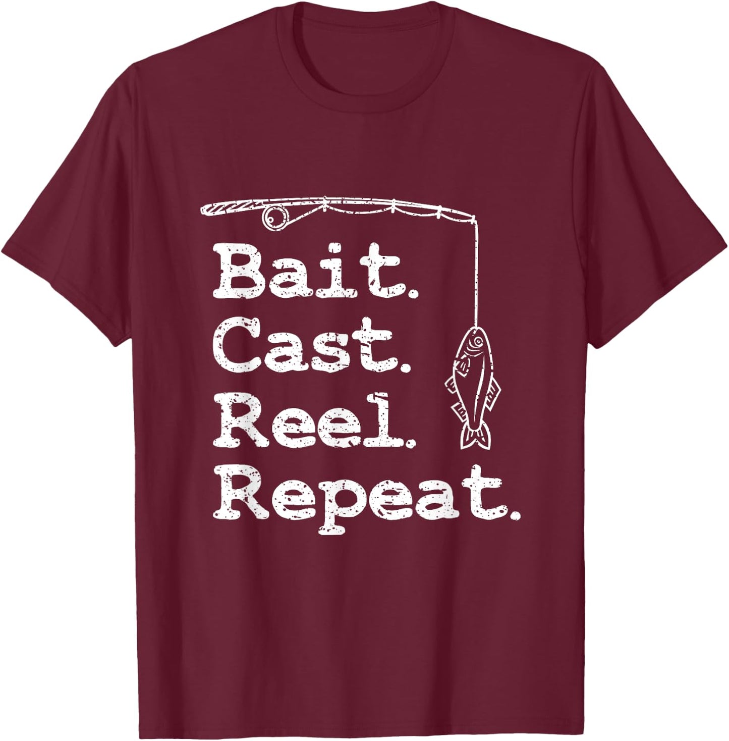 Bait Cast Reel Repeat Fishing T-Shirt - T-Shirt | Maroon