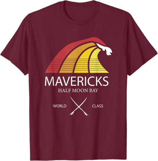 Maverick's Surfing, Travel Gift Maverick Surfer T-Shirt - T-Shirt | Maroon