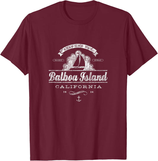Balboa Island CA Sailboat Vintage Nautical Throwback T-Shirt - T-Shirt | Maroon