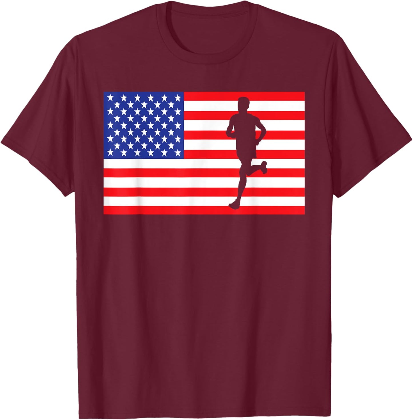 Marathon Runner USA American Flag Race Running 4th Of July Women Kids Men T-Shirt - T-Shirt | Maroon