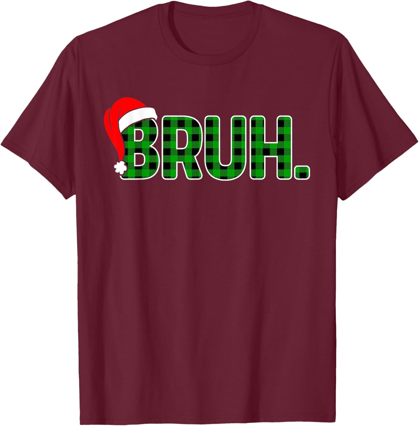 Bruh Funny Christmas Plaid Teens Boys Kids Xmas Pajamas T-Shirt - T-Shirt | Maroon