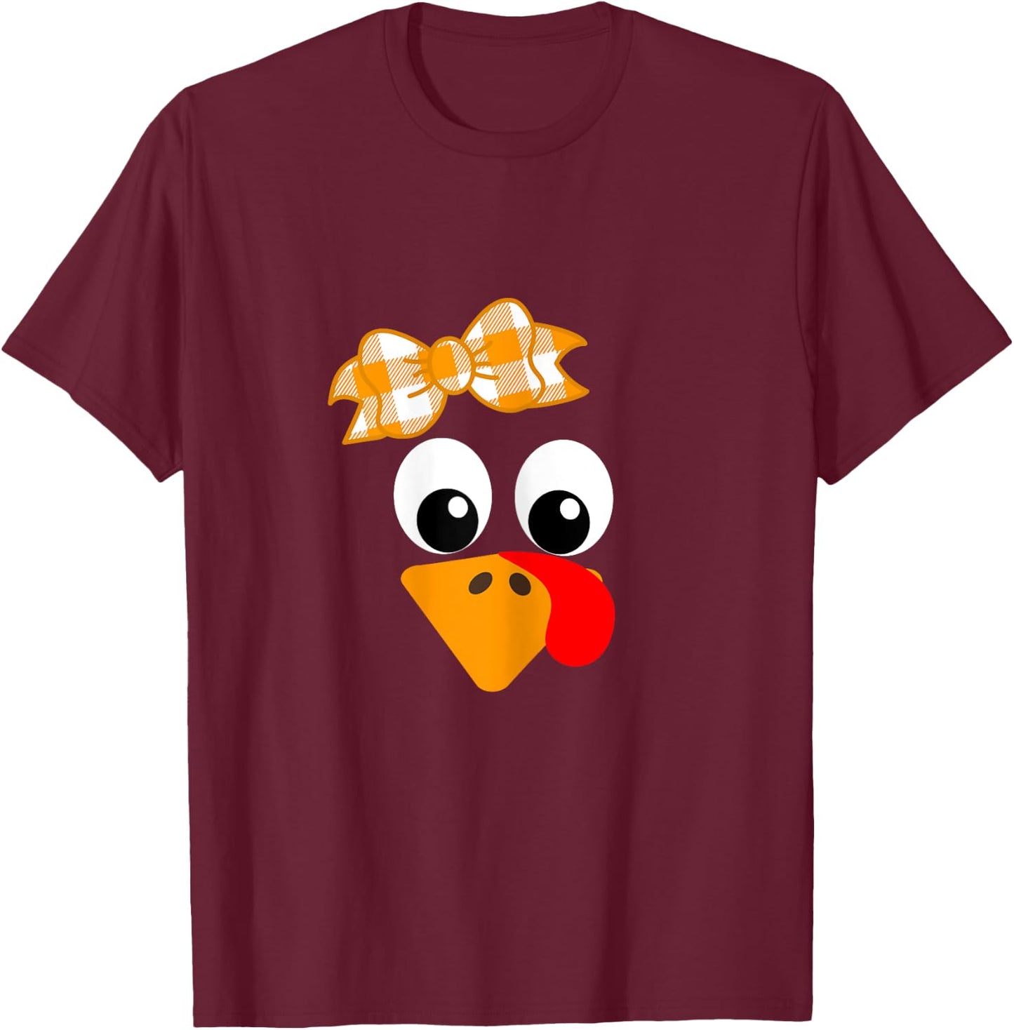 Turkey Face Orange Plaid Ribbon Funny Running Gift Trot T-Shirt - T-Shirt | Maroon