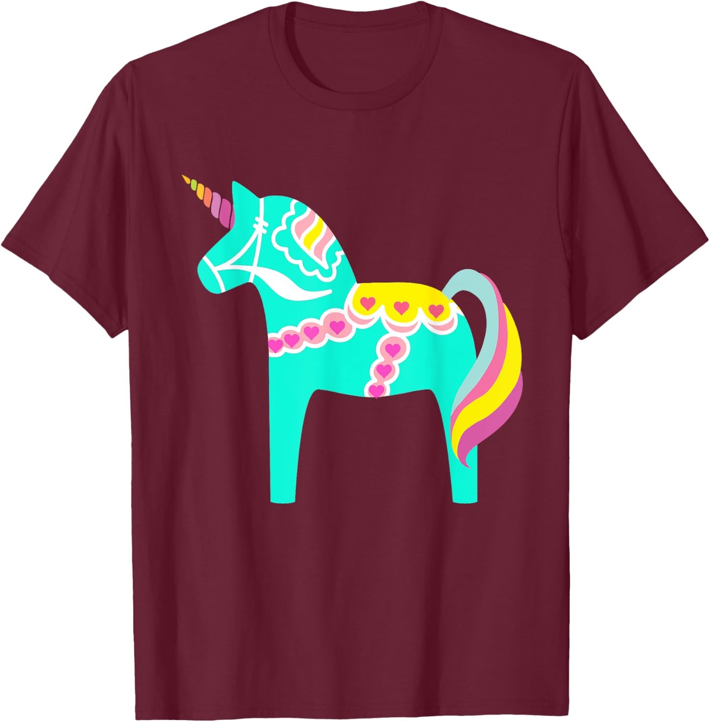 Dala Horse Unicorn Swedish Horse Nordic Pastel Green T-Shirt - T-Shirt | Maroon