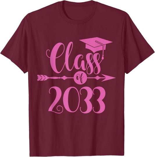 Class of 2033 Grow With Me Kindergarten School Graduate Gift T-Shirt - T-Shirt | Maroon
