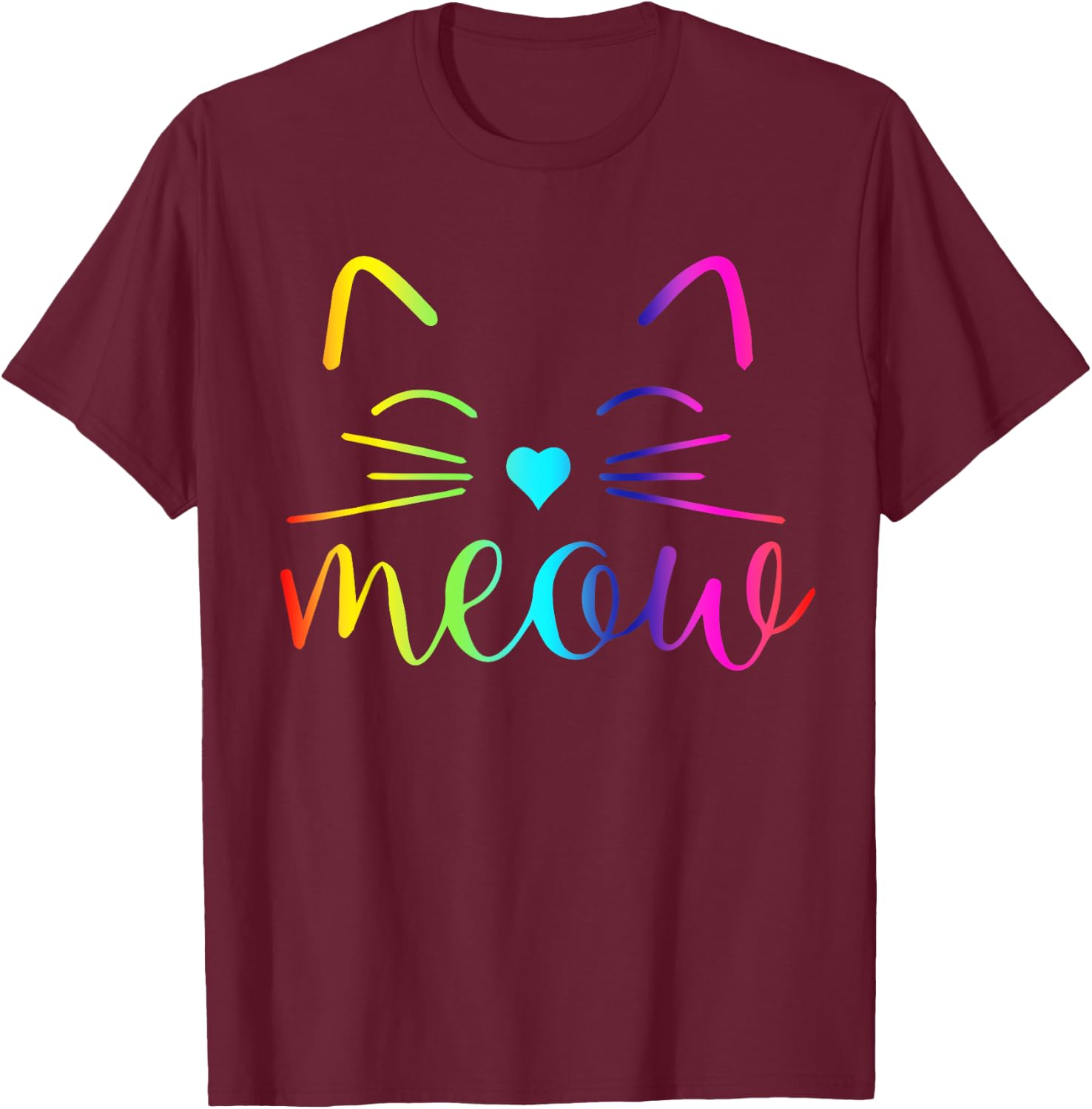 Meow Cute Cat Face Funny Quote for Cat fans Women Girls Kids T-Shirt - T-Shirt | Maroon
