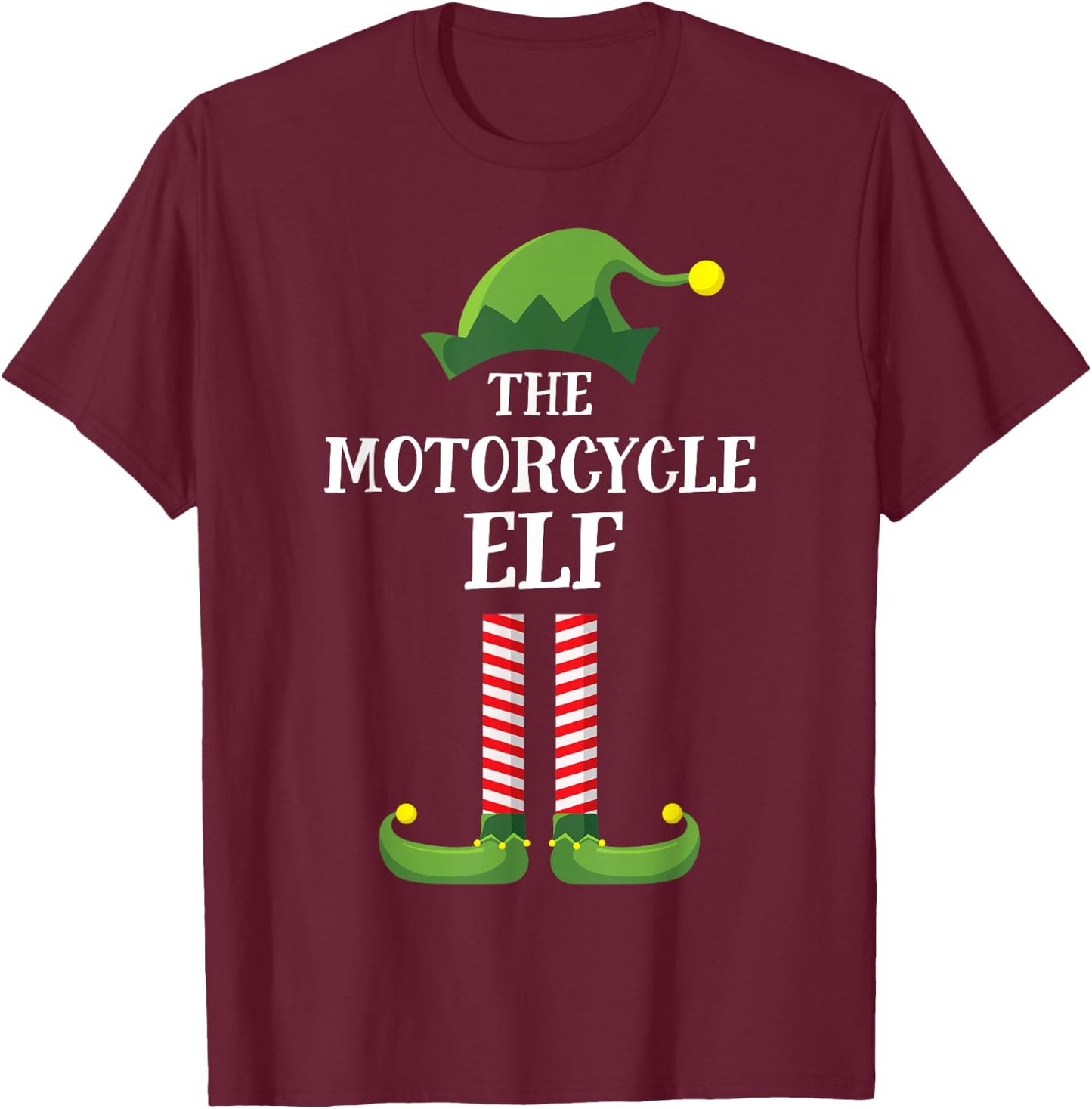 Motorcycle Elf Matching Family Group Christmas Party Pyjamas T-Shirt - T-Shirt | Maroon