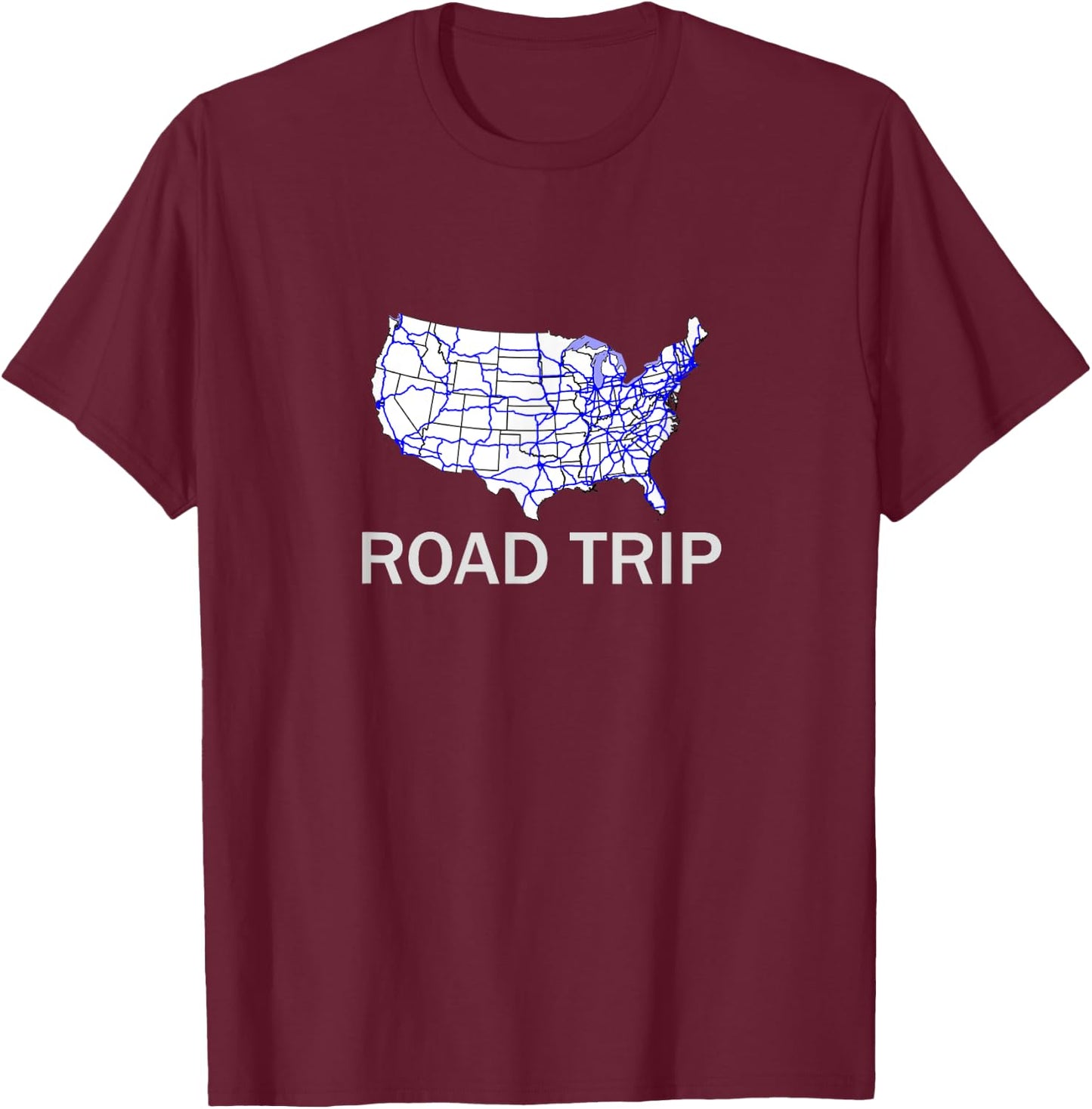 Road Trip USA Highway Travel Map Vacation Shirt T-Shirt - T-Shirt | Maroon