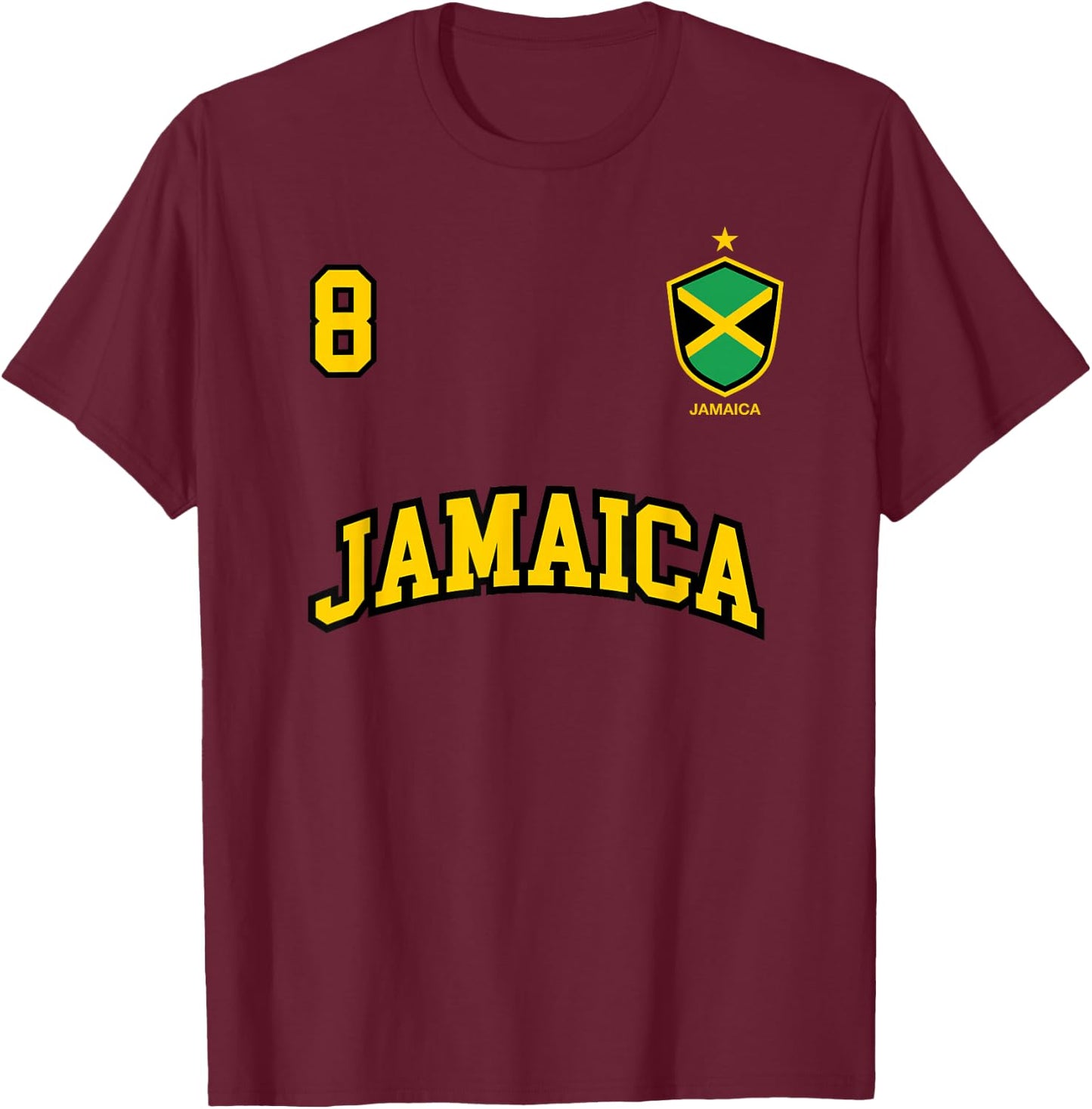 Jamaica Shirt Number 8 Soccer Team Sports Jamaican Flag T-Shirt - T-Shirt | Maroon