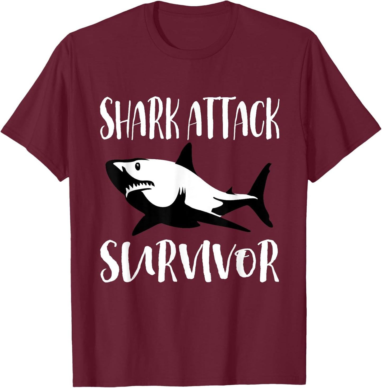 Funny Ocean Shark Attack Survivor design T-Shirt - T-Shirt | Maroon