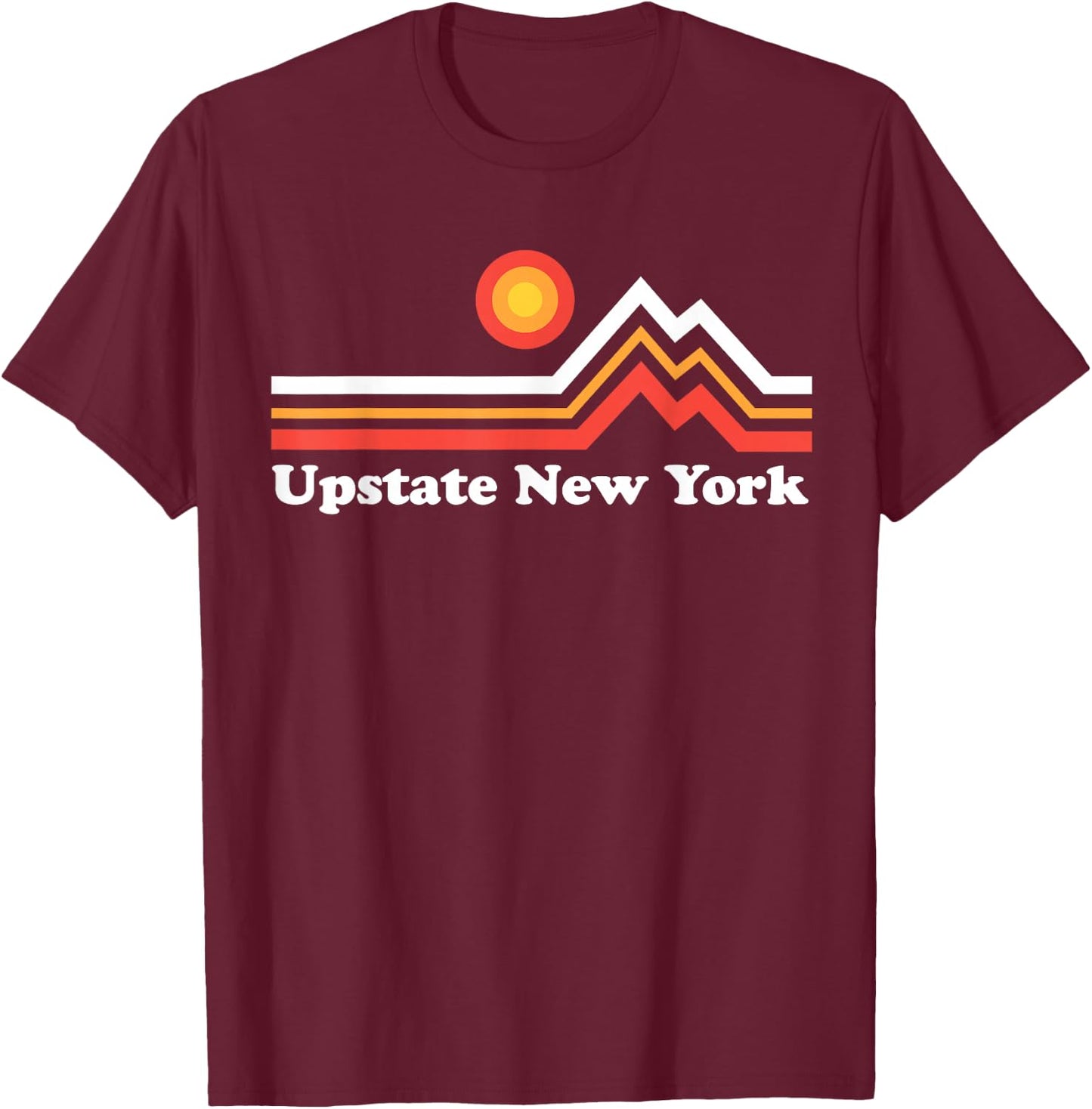 Upstate NY Upstate New York Mountains - Black, Small, -Adults, Short Sleeve, Classic Fit, Graphic Design, Cotton 65% Polyester 35% T-Shirt - T-Shirt | Maroon