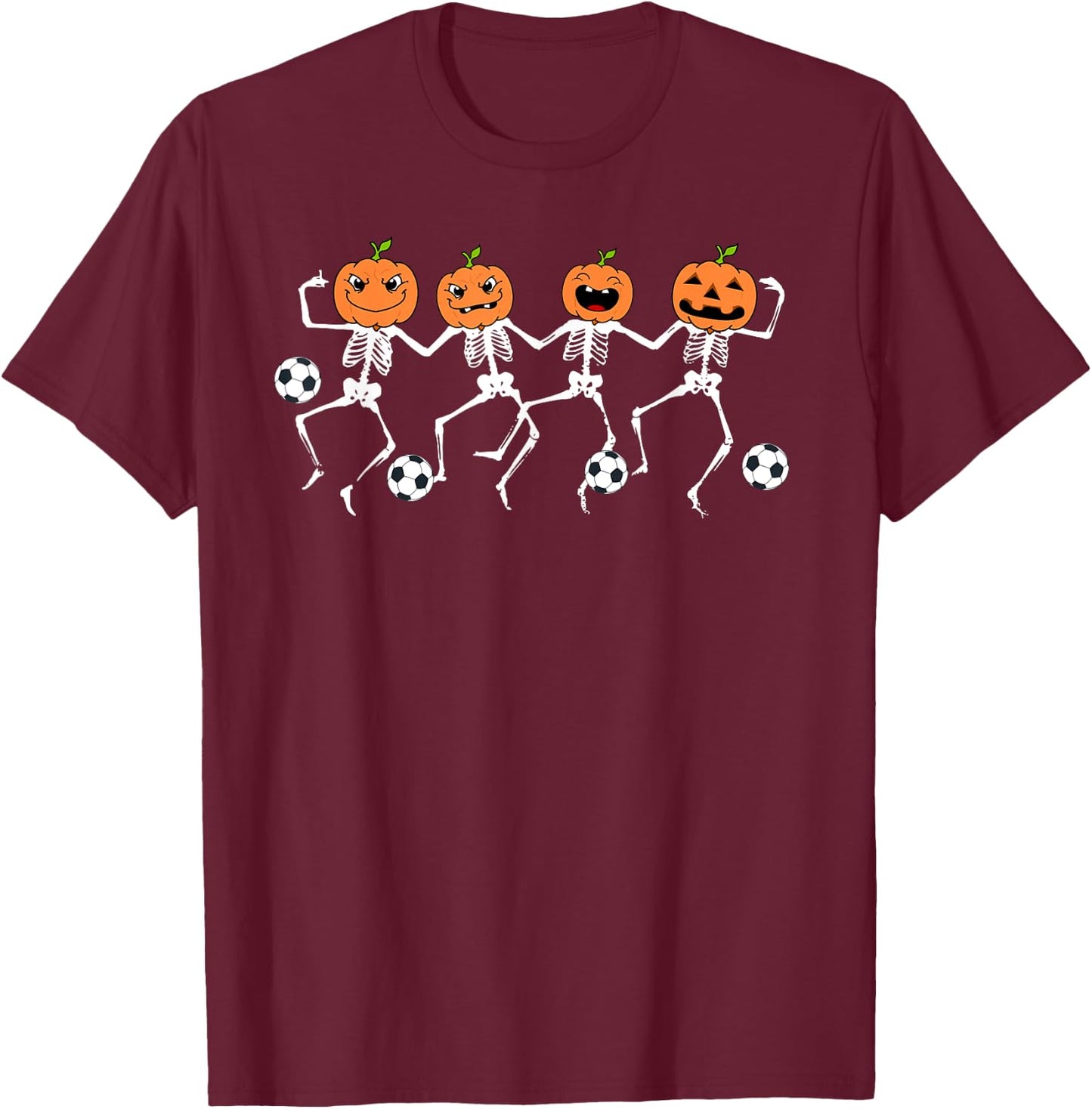 Funny Halloween Soccer Player Pumpkin Skeletons Kids T-Shirt - T-Shirt | Maroon