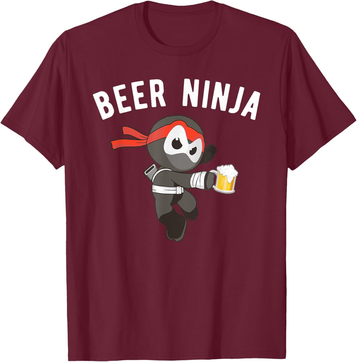 Beer Ninja Shirt, Fun Martial Arts Drinking Gift T-Shirt - T-Shirt | Maroon