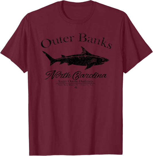 Outer Banks North Carolina OBX Shark T-Shirt - T-Shirt | Maroon