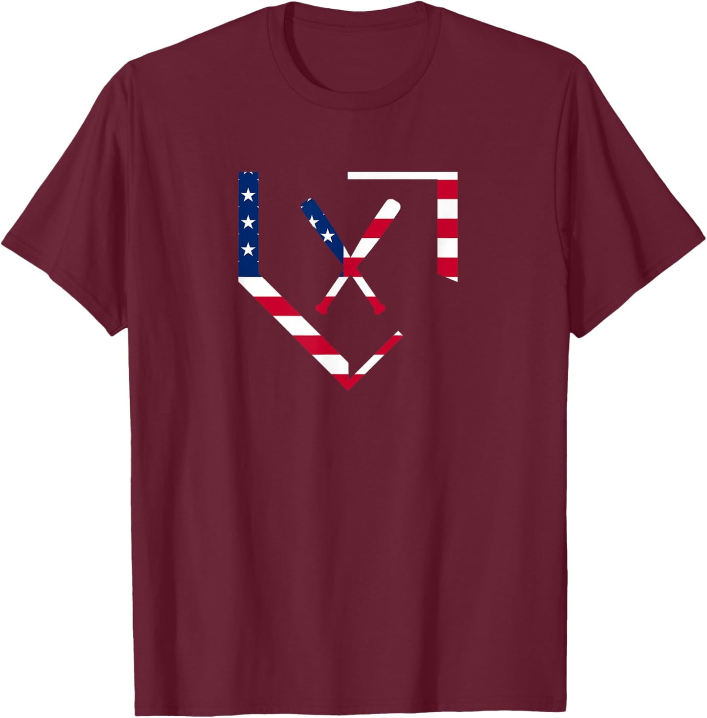 Stars and Stripes Home Plate Baseball Bats American Flag USA T-Shirt - T-Shirt | Maroon