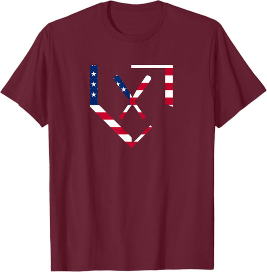 Stars and Stripes Home Plate Baseball Bats American Flag USA T-Shirt - T-Shirt | Maroon
